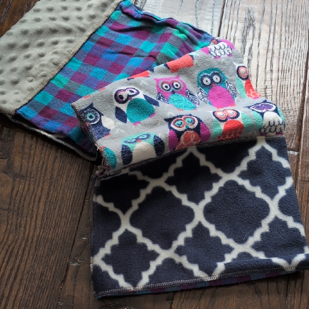 Handmade Owl Flannel & Blue Medallion Fleece Infinity Cowl Ring Scarf